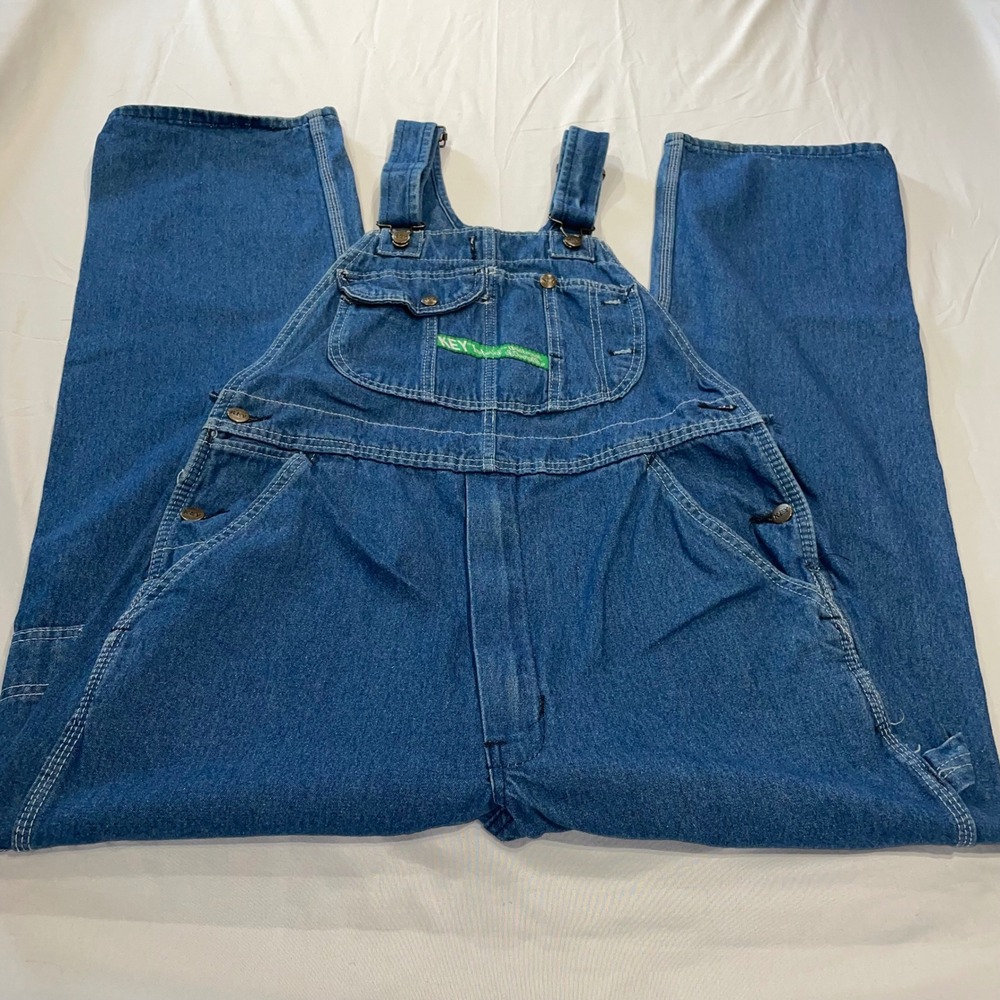Key Imperial Men‎ Blue Denim Bib Overalls Straight Leg Workwear 36x32 20281